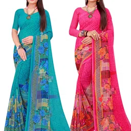Florence Turquoise Blue & Pink Floral Pure Georgette Saree-picture-14