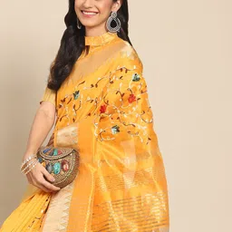 RAJGRANTH Yellow Floral Embroidered Zari Saree-picture-57