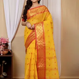 DipDiya Ethnic Motifs Zari Pure Cotton Handloom Taant Saree-image-44