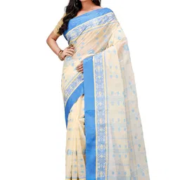 PuJoy Floral Woven Design Pure Cotton Taant  Saree-picture-13