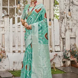 anouk rustic Anouk Turquoise Blue Ethnic Motifs Woven Design Zari Art Silk Saree-picture-41