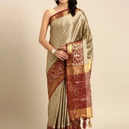 SILKWEAR Ethnic Motifs Woven Design Zari Silk Cotton Kanjeevaram Saree-picture-20