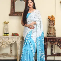 TROPWEAR Pure Cotton Floral Block Print Saree-image-95