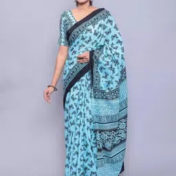 TROPWEAR Ethnic Motifs Printed Cotton Mulmul Block Print Saree-picture-33