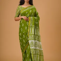 TROPWEAR Ethnic Motifs Zari Pure Cotton Block Print Saree-picture-21