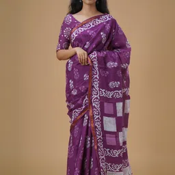 TROPWEAR Ethnic Motifs Zari Pure Cotton Block Print Saree-picture-34