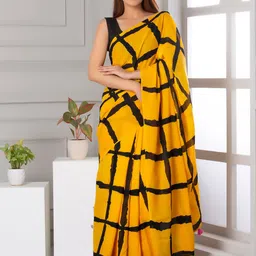 JAIPURI BLOCK PRINT Checked Pure Cotton Block Print Saree-picture-22
