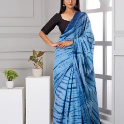 KIAARON Tie and Dye Pure Cotton Block Print Saree-image-47