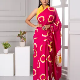 KIAARON Tie and Dye Pure Cotton Block Print Saree-picture-25