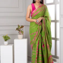 KIAARON Tie and Dye Pure Cotton Block Print Saree-image-18