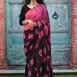 KIAARON Tie and Dye Pure Cotton Block Print Saree-picture-22