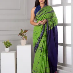 KIAARON Tie and Dye Pure Cotton Block Print Saree-image-5