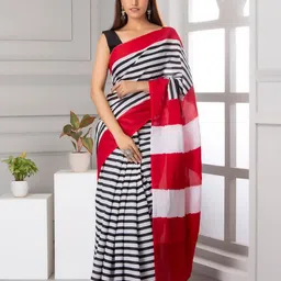 JAIPURI BLOCK PRINT Striped Pure Cotton Block Print Saree-picture-30