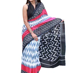 JALTHER Geometric Pure Cotton Block Print Saree-picture-25