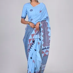 shivanya  handicrafts ShivanyaHandicrafts Mulmul Cotton Block Print Saree-picture-13