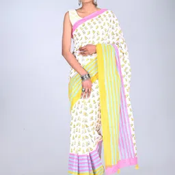 shivanya  handicrafts ShivanyaHandicrafts Floral Pure Cotton Block Print Saree-picture-37