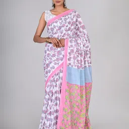 ShivanyaHandicrafts Floral Pure Cotton Block Print Saree-image-61
