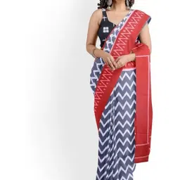 TROPWEAR Geometric Printed Ikat Hand Block Saree-image-16