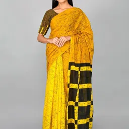 TROPWEAR Mulmul Cotton Half and Half Block Print Saree-picture-21