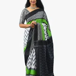 TROPWEAR Geometric Printed Pure Cotton Block Print Ikat Saree-picture-31