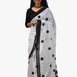 TROPWEAR Polka Dots Printed Pure Cotton Block Print Ikat Saree-picture-24