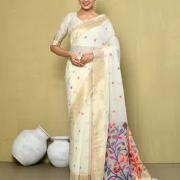 elora Floral Woven Design Zari Saree image 1