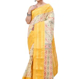 PuJoy Ethnic Print Zari Pure Cotton Taant Saree-picture-35