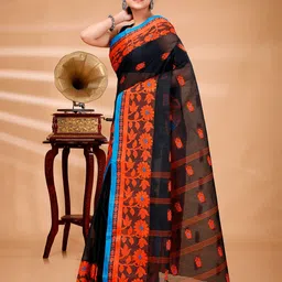 DipDiya Floral Woven Design Pure Cotton Taant Saree-image-10