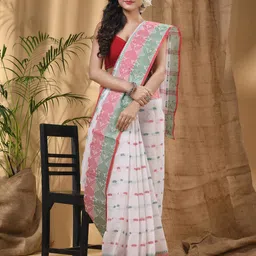 DESH BIDESH Ethnic Motifs Woven Design Pure Cotton Taant Saree-image-33