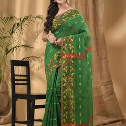 DESH BIDESH Ethnic Motifs Woven Design Silk Cotton Taant Saree-image-45