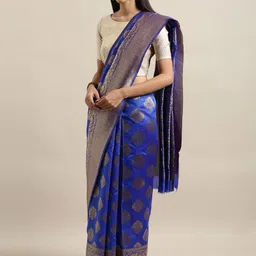 Sangria Blue Woven Design Zari Banarasi Saree-image-0