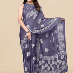 MIRCHI FASHION Purple & White Batik Printed Poly Chiffon Saree image 1
