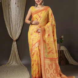 Mitera Ethnic Motif Zari Woven Bagru Saree image 2