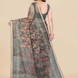 MIRCHI FASHION Grey & Red Floral Printed Zari Saree image 2