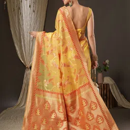 Mitera Ethnic Motif Zari Woven Bagru Saree image 3