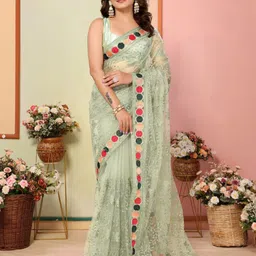 VAIRAGEE Floral Embroidered Net Saree image 4