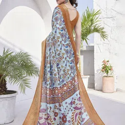 MIRCHI FASHION Blue Floral Printed Zari Saree image 3