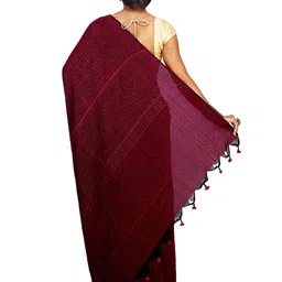 BENGAL HANDLOOM Striped Woven Design Zari Art Silk Taant Saree image 3
