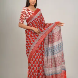 clothonus Ethnic Motifs Printed Zari Block Print Saree image 3