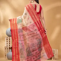 DESH BIDESH Ethnic Motifs Woven Design Zari Pure Cotton Taant Saree image 3