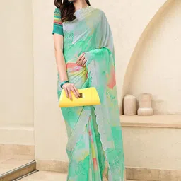 Mitera Tie and Dye Beads and Stones Poly Chiffon Ready to Wear Saree image 5