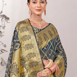 Anouk Grey Geometric Woven Design Zari Organza Saree image 4