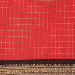 KALINI Red & Brown Checked Zari Silk Cotton Uppada Saree image 4