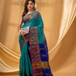 DESH BIDESH Floral Woven Dsign Zari Silk Cotton Taant Saree image 3