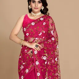 VAIRAGEE Floral Embroidered Net Saree image 3