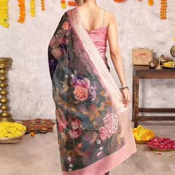 KALINI Floral Printed Zari Organza Saree image 5