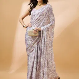all about you Lavender Floral Printed Satin Saree image 5