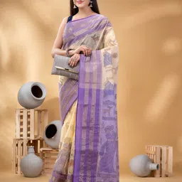 DESH BIDESH Ethnic Motifs Woven Design Zari Pure Cotton Taant Saree image 4