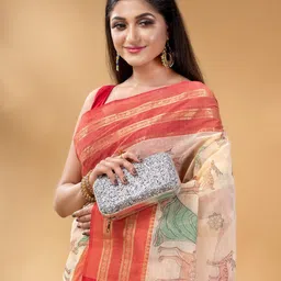 DESH BIDESH Ethnic Motifs Woven Design Zari Pure Cotton Taant Saree image 5