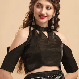 Sangria Black Embellished Sequinned Pure Georgette Saree image 4